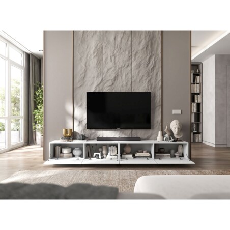 Szafka RTV Loft Stojąca / Wisząca Komoda RTV Biały MAT 240 cm