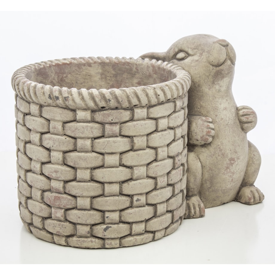 Osłonka na doniczkę - 16x24x16 cm królik i jego szary koszyk