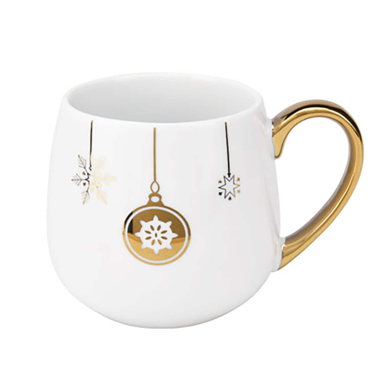 Kubek Z Uchem Świąteczny Porcelanowy Biało-Złoty 375 Ml Bombka