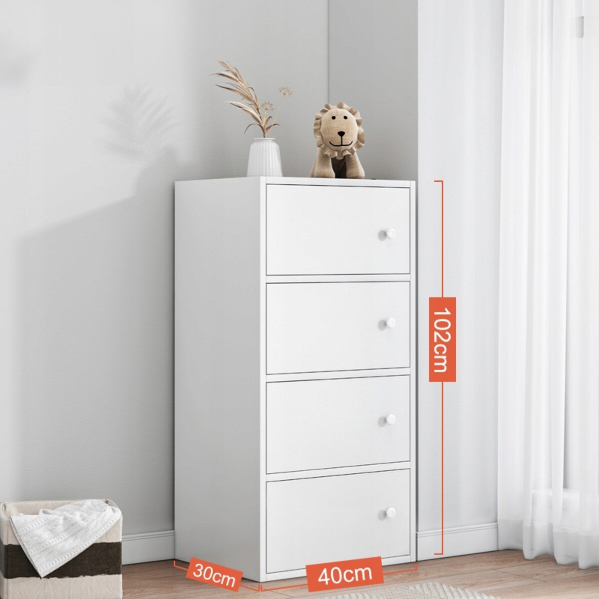 Nowoczesna pojemna komoda szafka duża biała skandynawski loft retro 4 półki