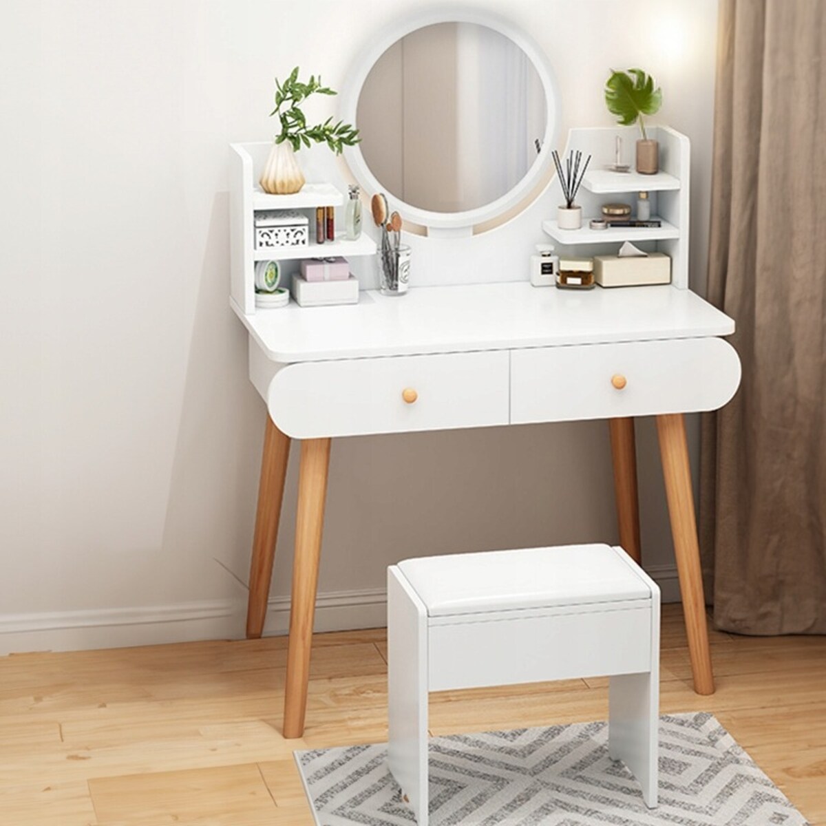 Toaletka kosmetyczna z lustrem makijaż biała duża skandynawska loft