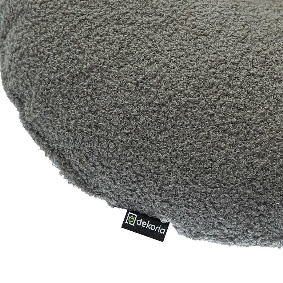 Poduszka okrągła z guzikiem, ciemno szara bukla, ⌀37 cm, Boucle Teddy
