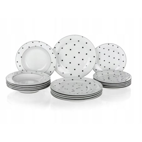 zestaw OBIADOWY 6 osób w KROPKI kropeczki 18 ele talerze jadalnia serwis