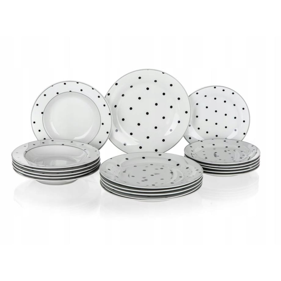 zestaw OBIADOWY 6 osób w KROPKI kropeczki 18 ele talerze jadalnia serwis