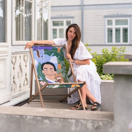 Leżak drewniany poszerzony Dali na prezent, zdejmowany materiał Laba Poland