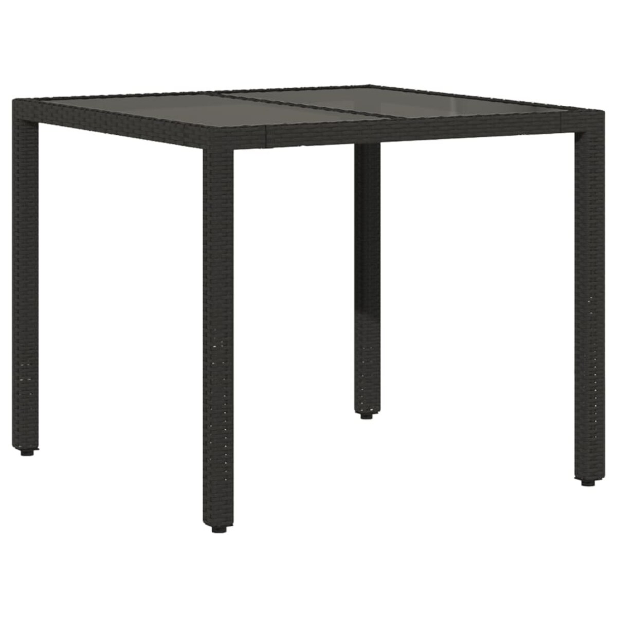 vidaXL Stół ogrodowy, szklany blat, czarny, 90x90x75 cm, rattan PE