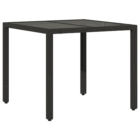 vidaXL Stół ogrodowy, szklany blat, czarny, 90x90x75 cm, rattan PE