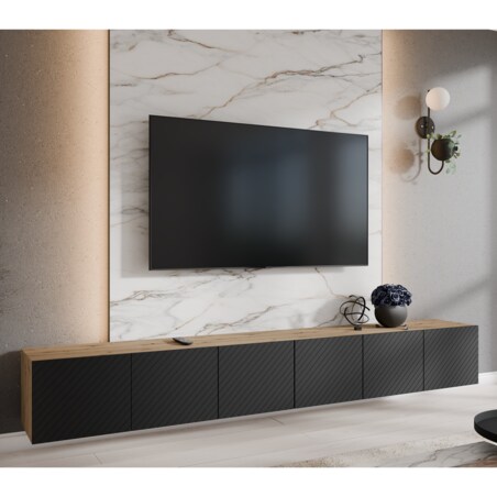 Szafka RTV NIKOL 300pod telewizor,frezowane fronty,zamknięta-czarna+artisan