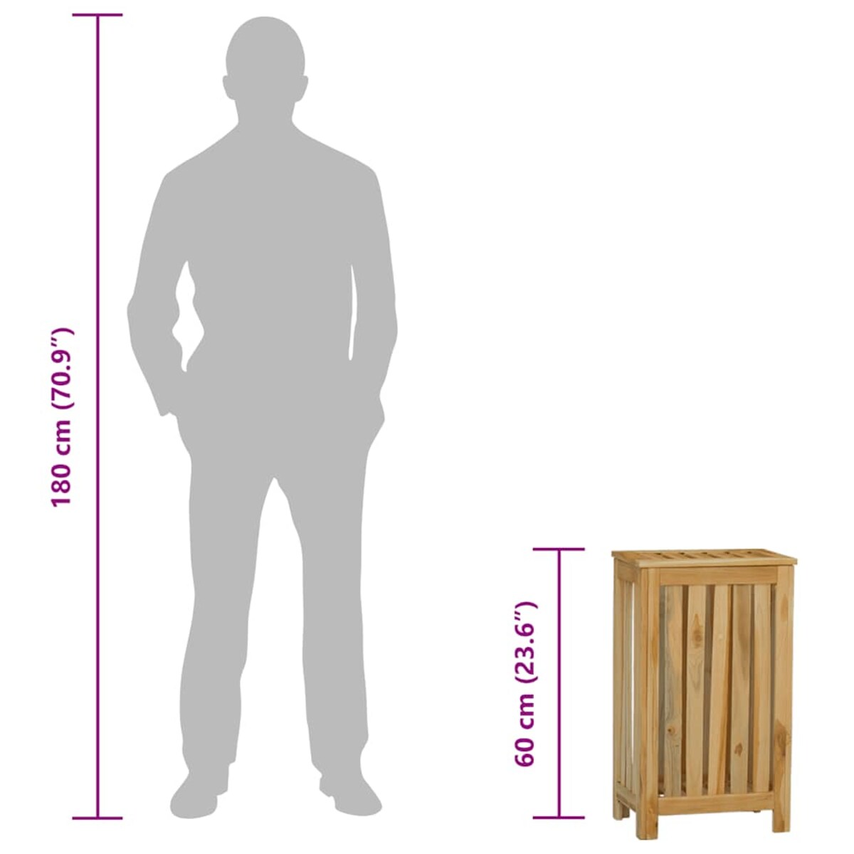 vidaXL Kosz na pranie, 35x25x60 cm, lite drewno tekowe