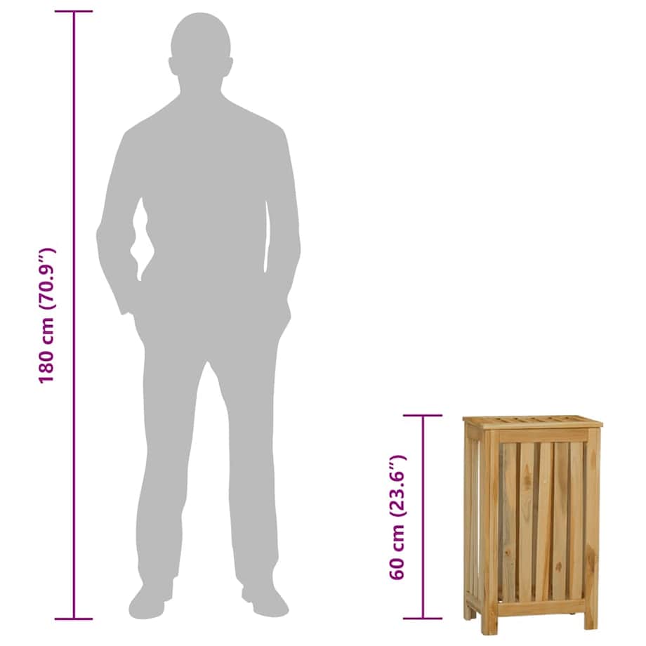 vidaXL Kosz na pranie, 35x25x60 cm, lite drewno tekowe