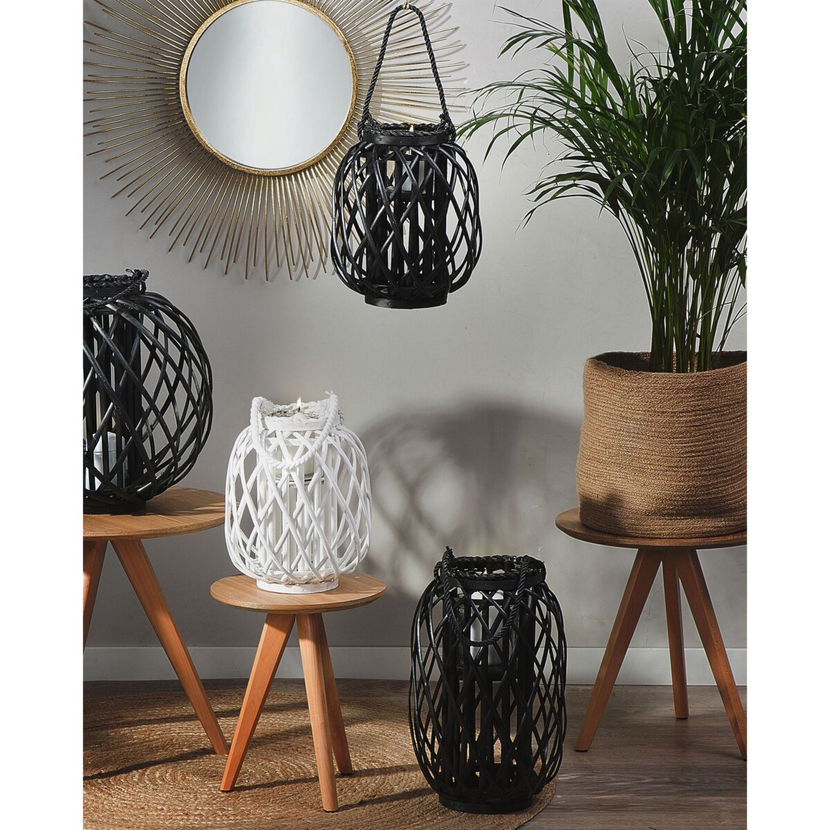 Lampion drewniany 40 cm czarny MAURITIUS