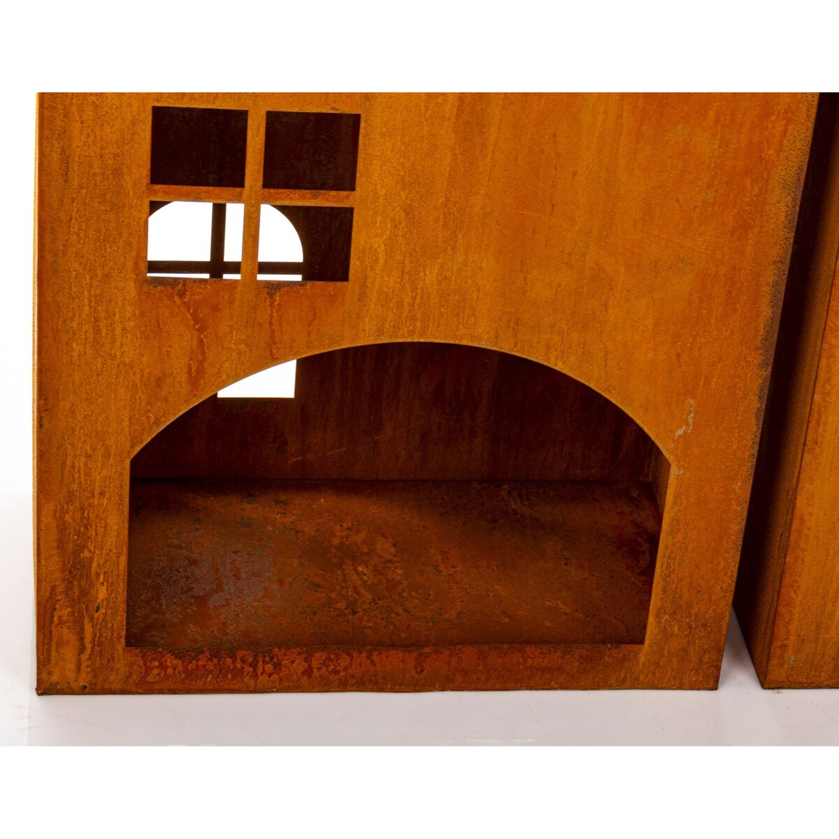 Wysokie metalowe domki 2 szt. świeczniki 120x42x23 i 100x36x20 cm THUMBA