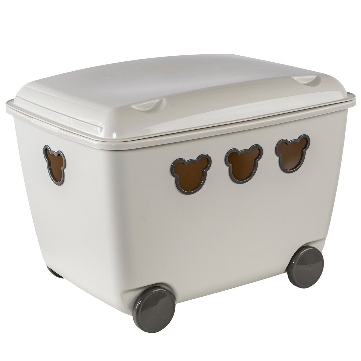 Pojemnik Plastikowy Na Zabawki Na Kółkach Kosz Skrzynia 55 L Misie Biały