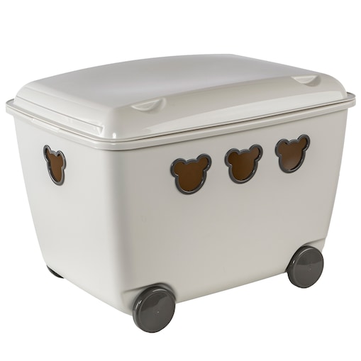 Pojemnik Plastikowy Na Zabawki Na Kółkach Kosz Skrzynia 55 L Misie Biały
