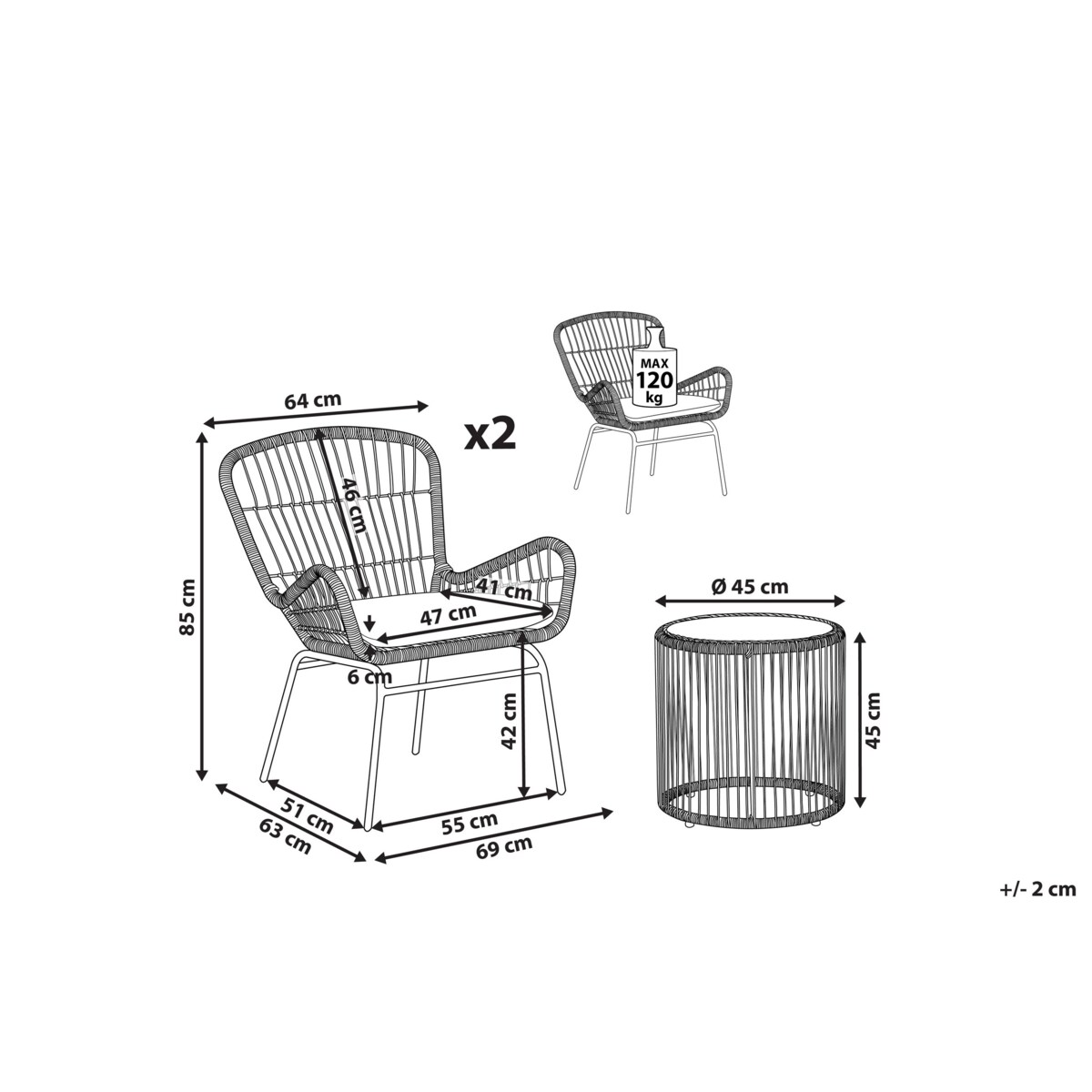 Zestaw mebli balkonowych z technorattanu naturalny LABICO
