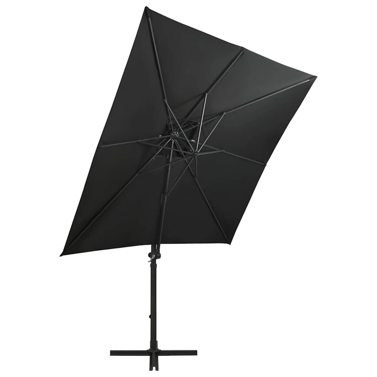 vidaXL Parasol wiszący z lampkami LED i słupkiem, 250 cm, czarny
