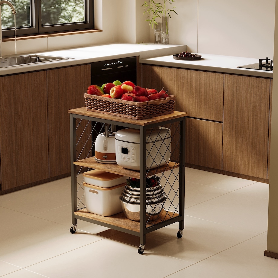 Szafka mobilna na kółkach ciemny brąz loft stolik wózek kuchenny 60 cm