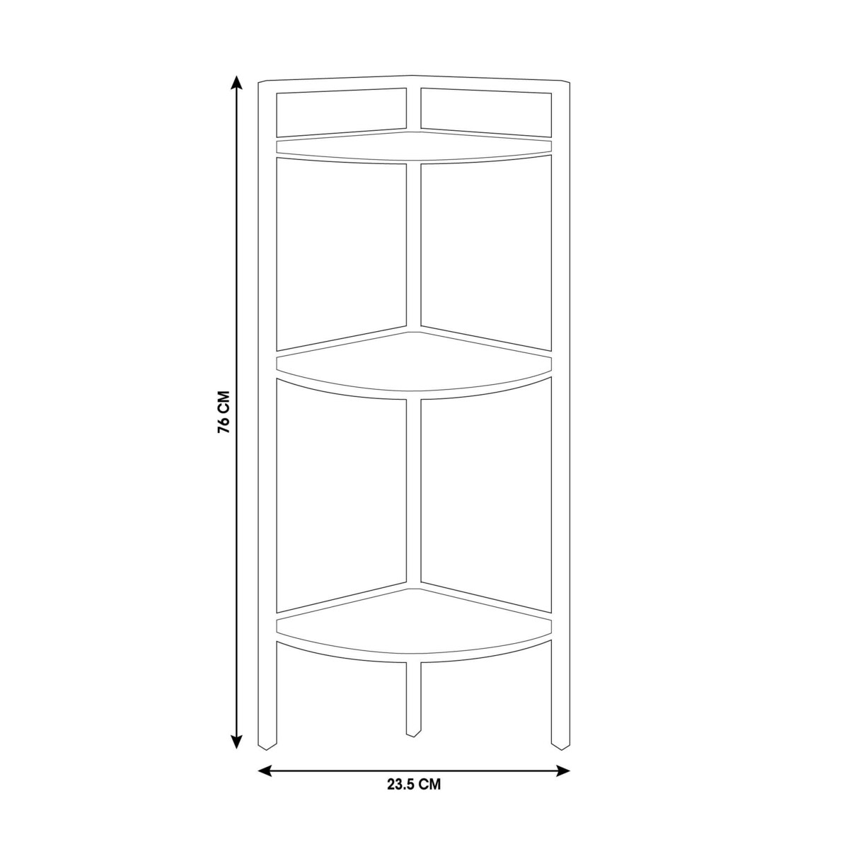 Regał narożny metalowy, 3 półki z MDF, 23,5 x 23,5 x 76 cm