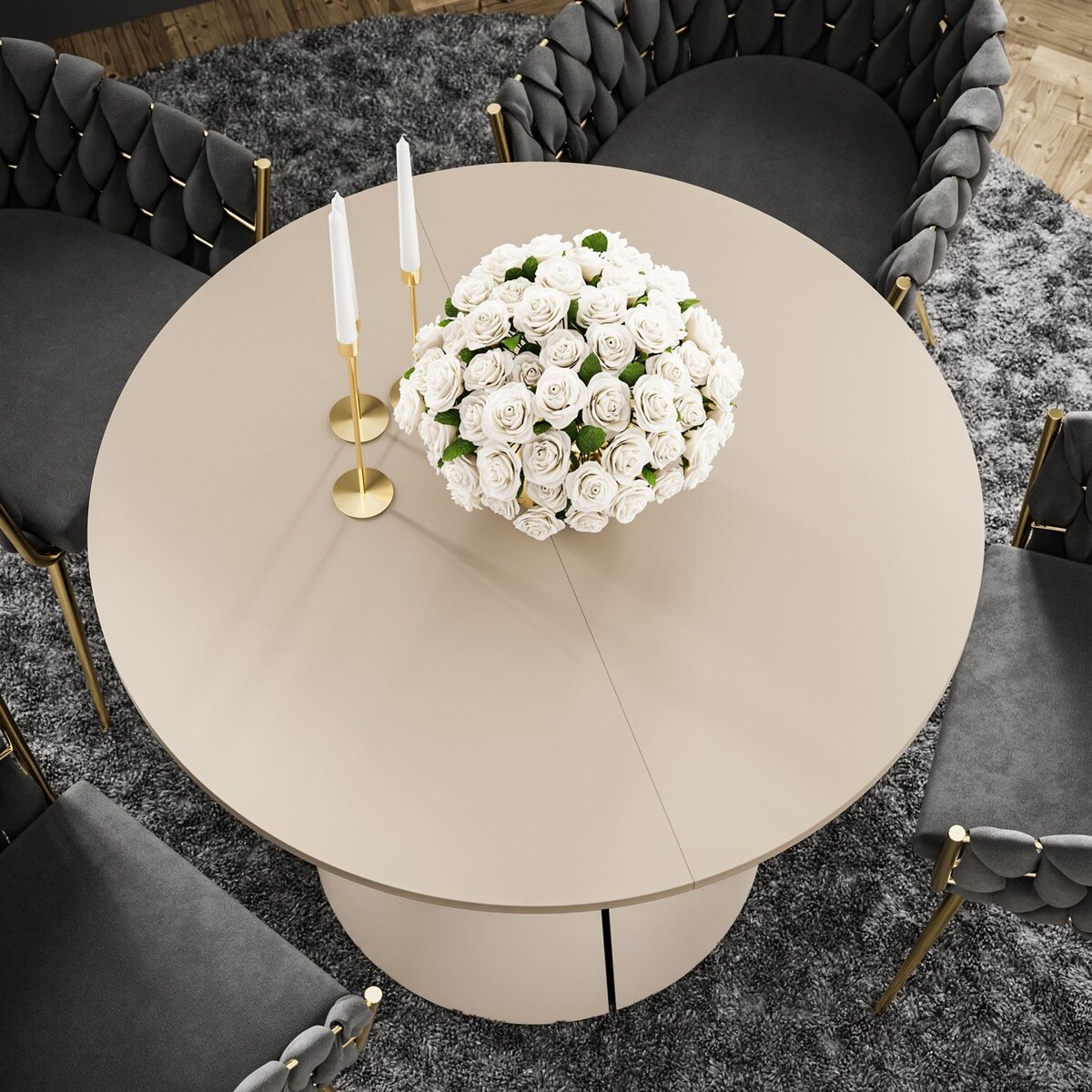 Okrągły stół rozkładany LAVA, średnica 100cm, kaszmir / kaszmir mat