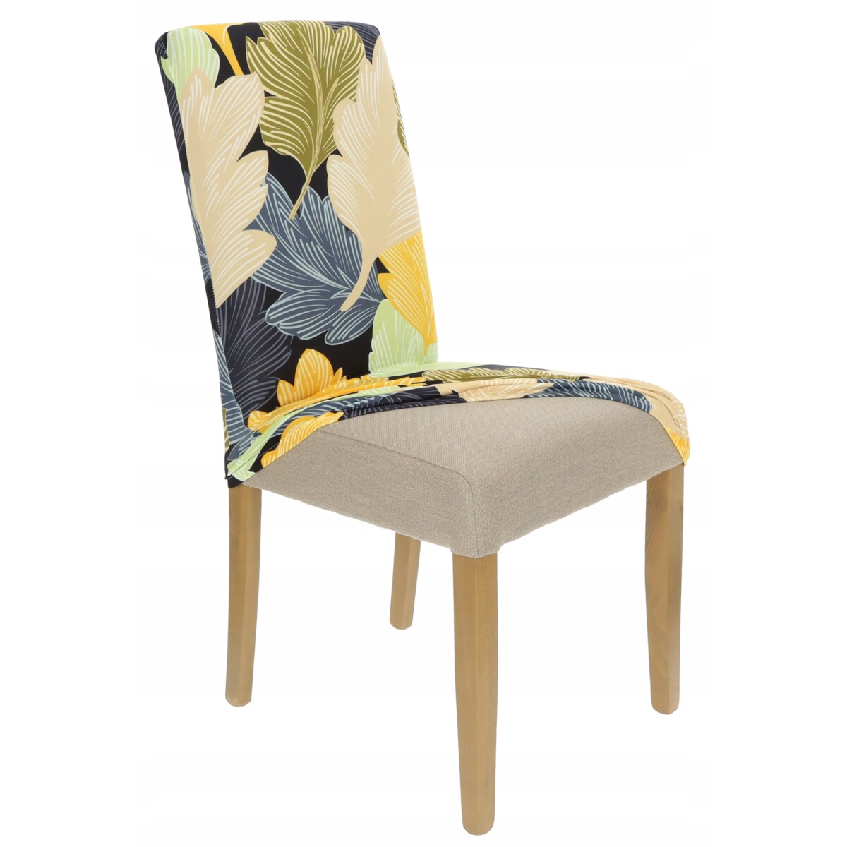 POKROWIEC NA KRZESŁO BEŻOWE ŻÓŁTE LIŚCIE WZORY ELASTYCZNY [21CA]