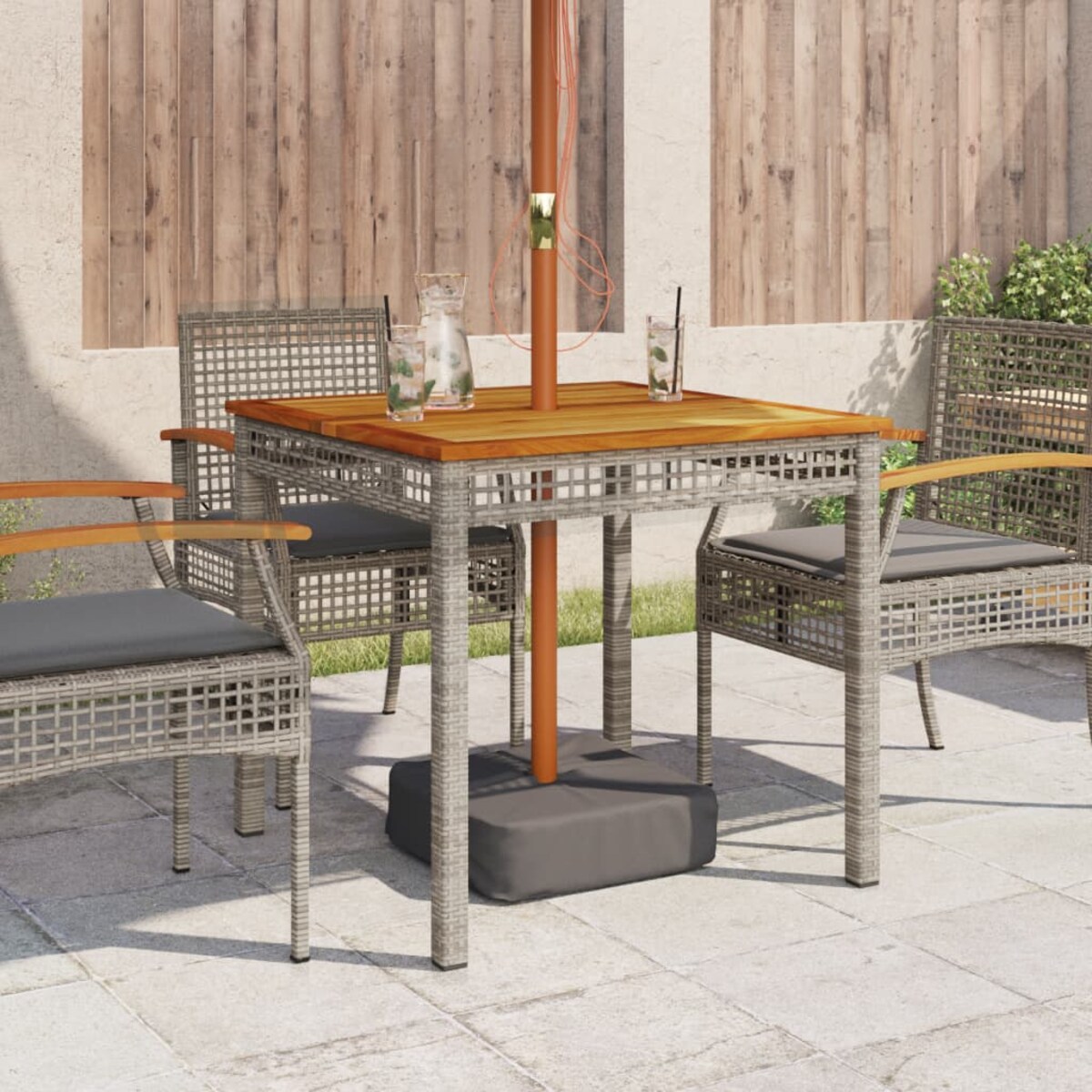 vidaXL Stolik ogrodowy, szary, 80x80x74 cm, polirattan i akacja