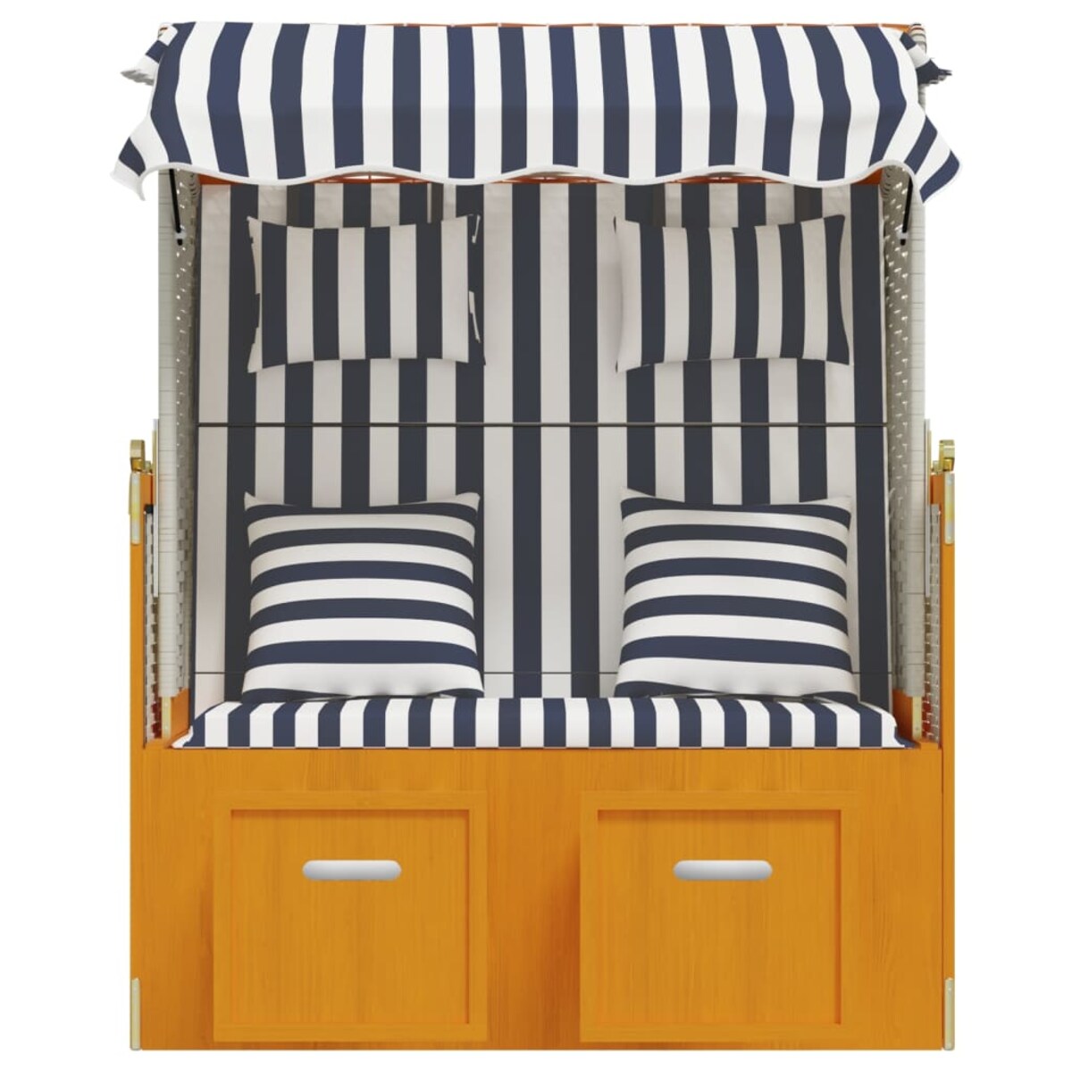 vidaXL Kosz plażowy z poduszkami, rattan PE i drewno, biało-niebieski