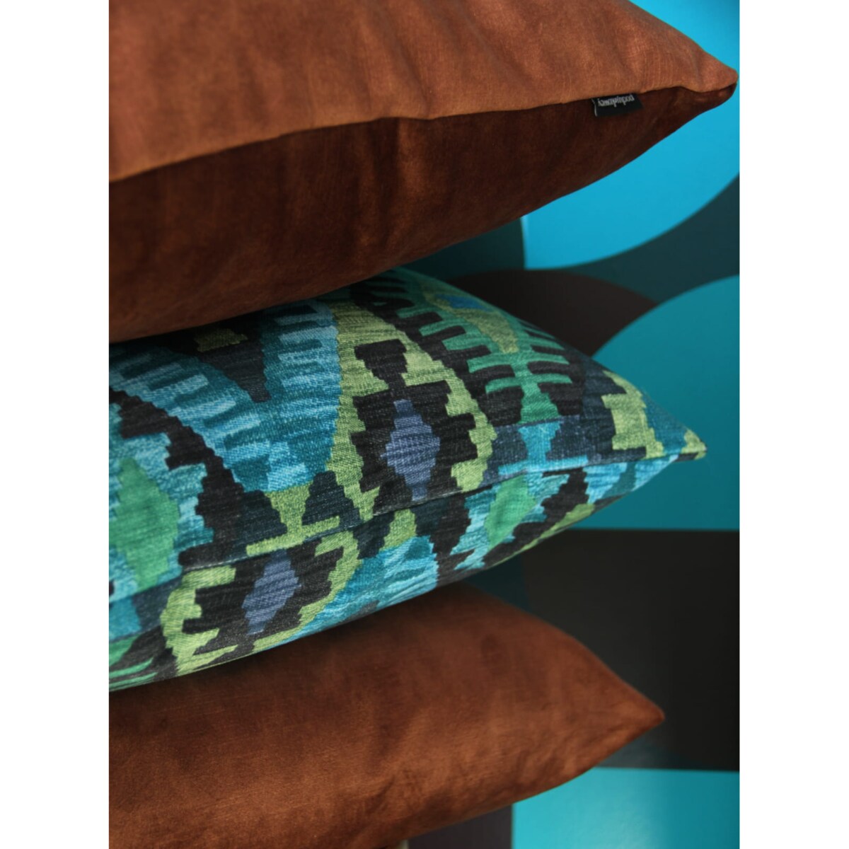 Poduszka welurowa Aztek Boho 45x45 cm -turkus