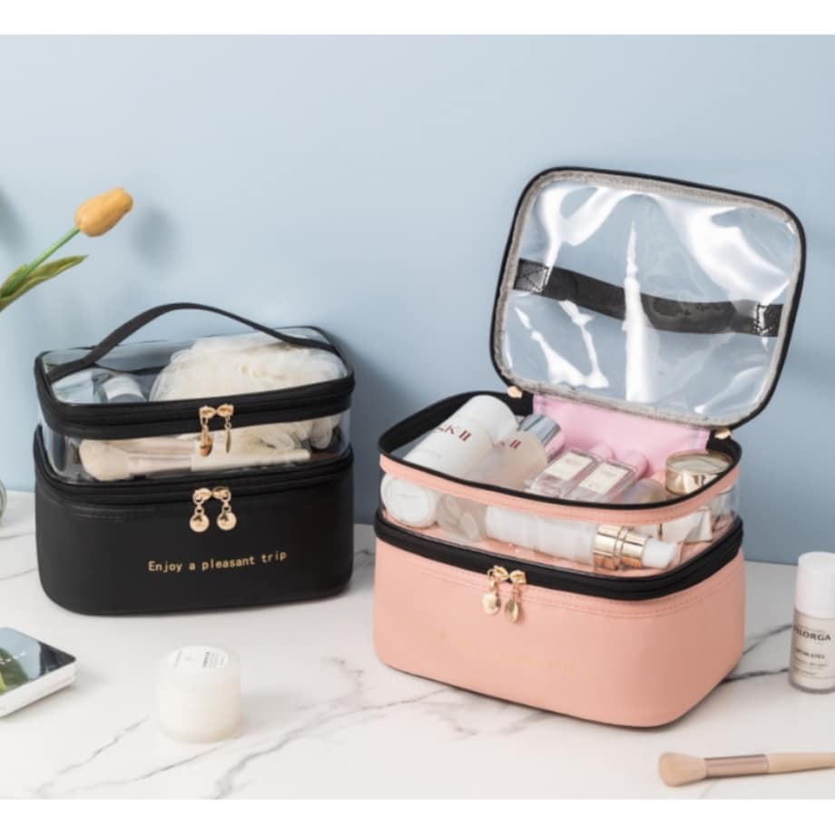 Kosmetyczka rozkładana 2 poziomowa 17x23x15cm różowa KS92WZ4