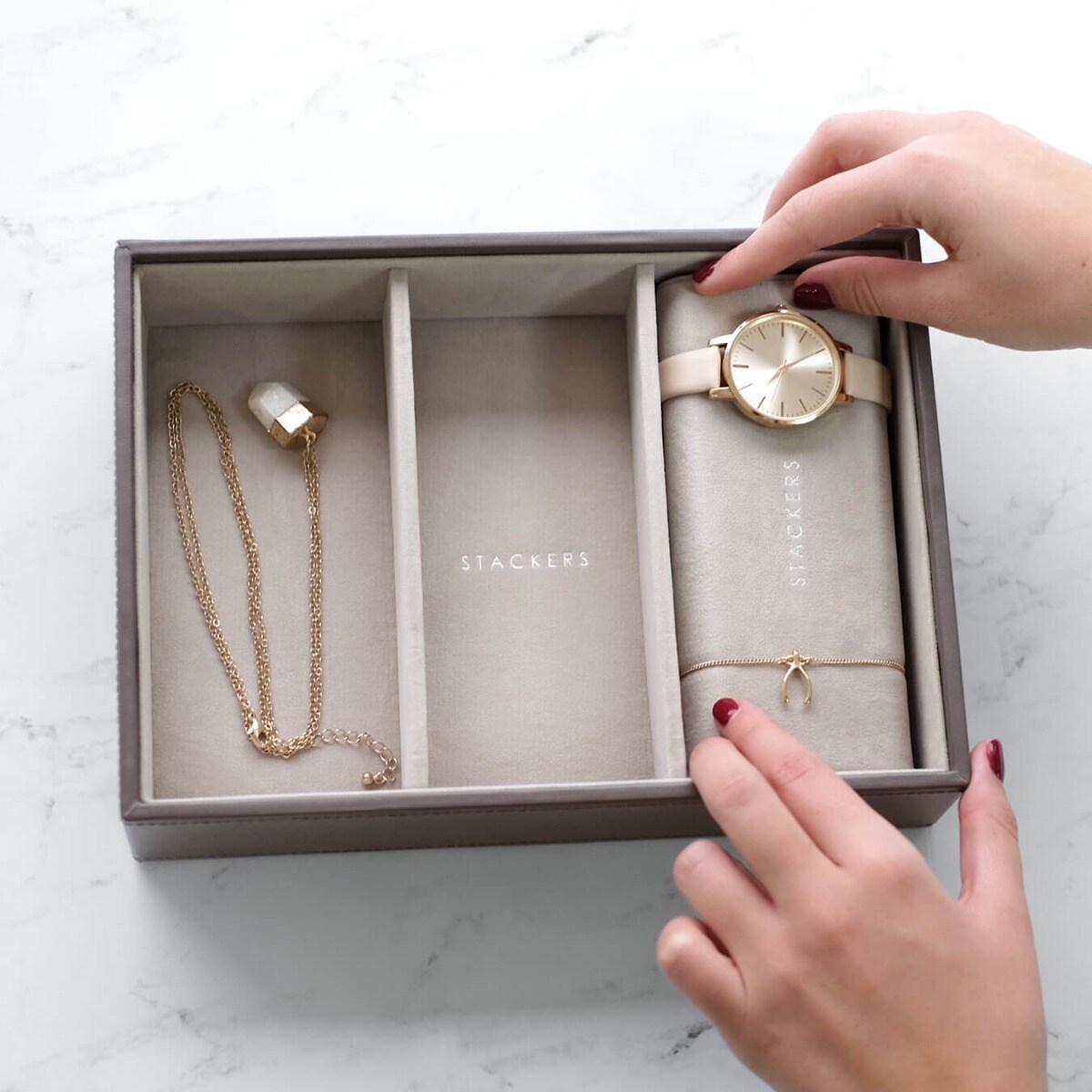 Szkatułka na biżuterię Stackers 3 komorowa classic szaro-beżowa