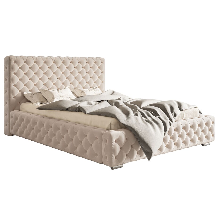 Łóżko do sypialni 140x200 BEN 15 z pikowanym wezgłowiem- beżowe