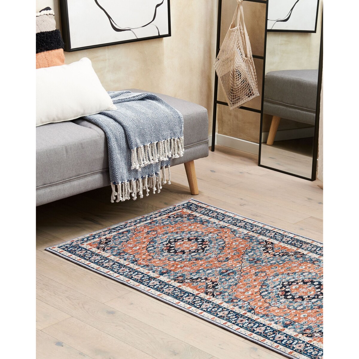 Dywan 80 x 200 cm niebieski z pomarańczowym MIDALAM