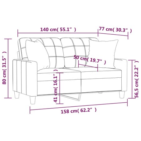 vidaXL 2-osobowa sofa z poduszkami, kremowa, 140 cm, sztuczna skóra
