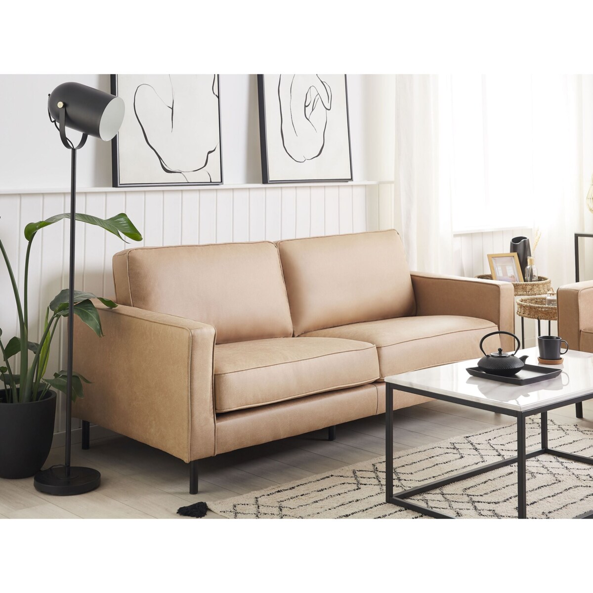 Sofa dla 3 osób SAVALEN Ekoskóra Beżowy