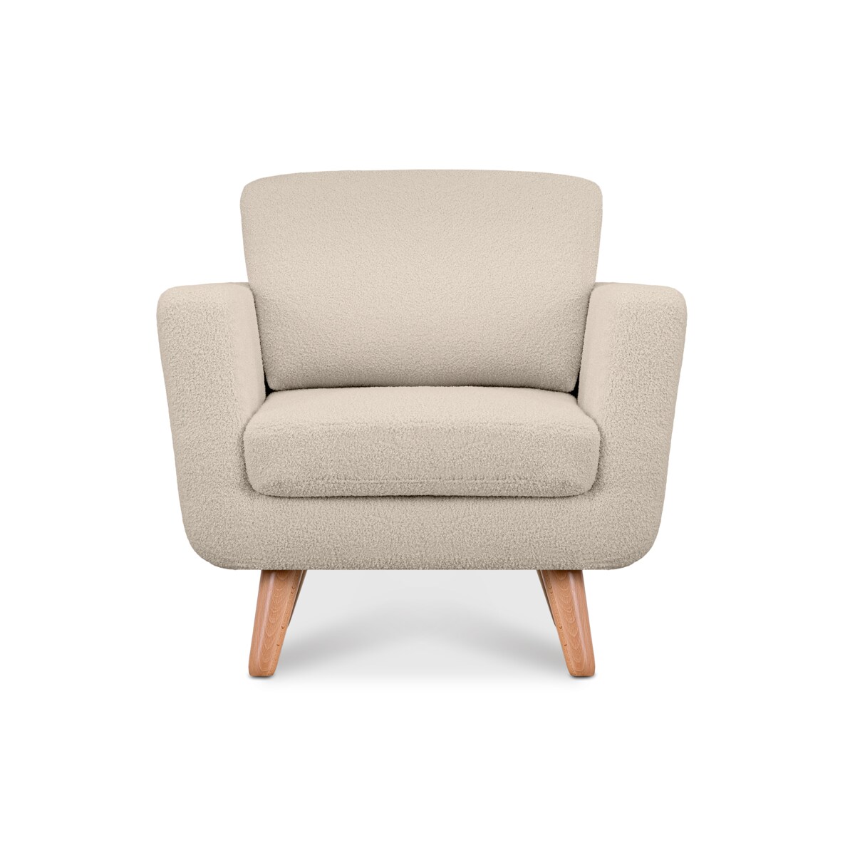 KONSIMO TAGIO Kremowy fotel skandynawski z tkaniny jagnięcej