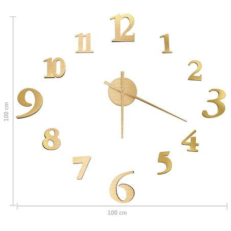 vidaXL Zegar ścienny 3D, nowoczesny design, złoty, 100 cm, XXL