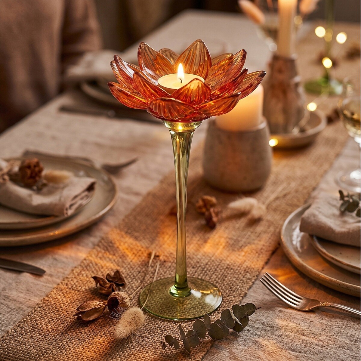 ŚWIECZNIK NA TEALIGHT STÓŁ OKNO TEALIGHTY SZKLANY KWIAT DEKORACJA WYSOKI