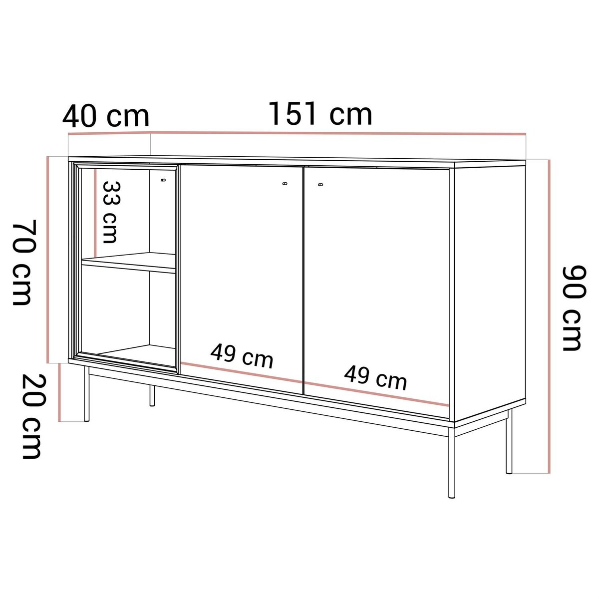 Trzydrzwiowa komoda ISA 3D z oświetleniem LED, glina + columella