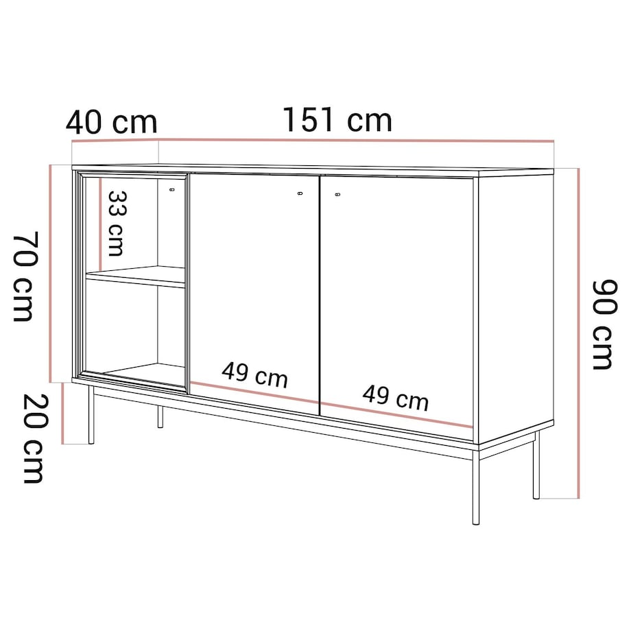 Trzydrzwiowa komoda ISA 3D z oświetleniem LED, glina + columella