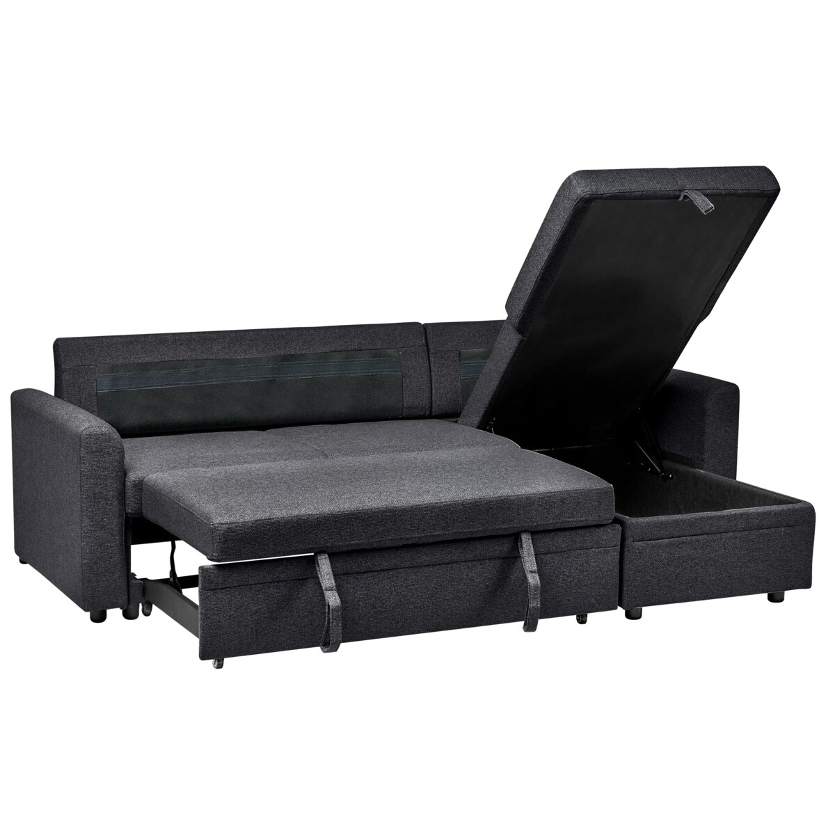 Narożnik rozkładany NASSJO Len syntetyczny Czarny dla 3 osób Lewostronny