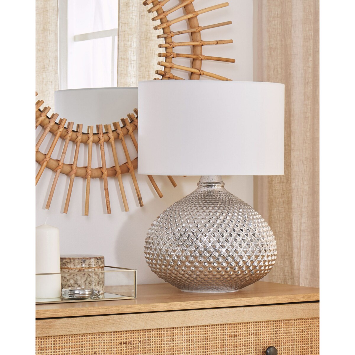 Lampa stołowa szklana srebrna MADON