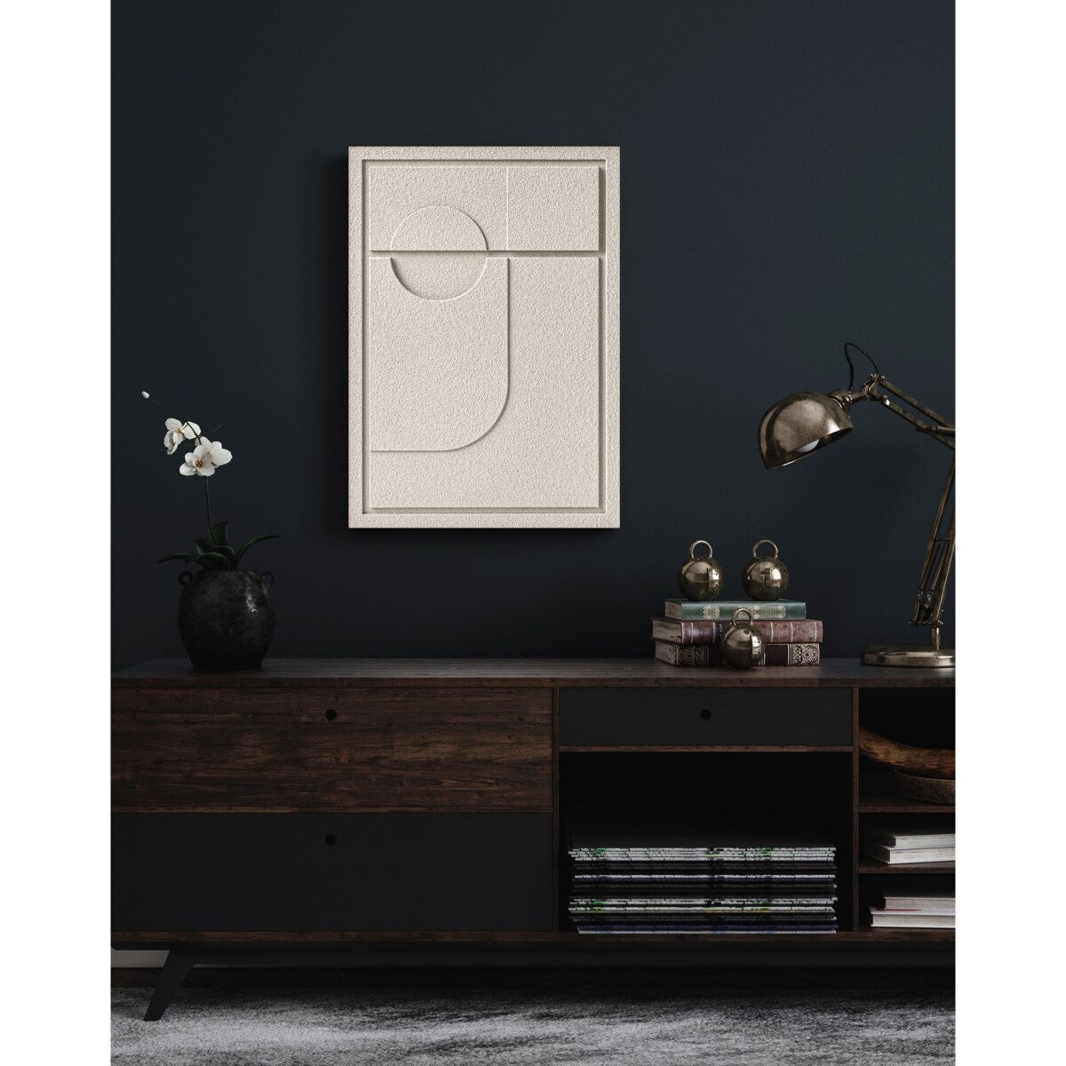 Obraz 3D 35x50cm Geometric II – Dekoracja Ścienna z Tynku Naturalnego, Natural Cream Minimalistyczny Relief