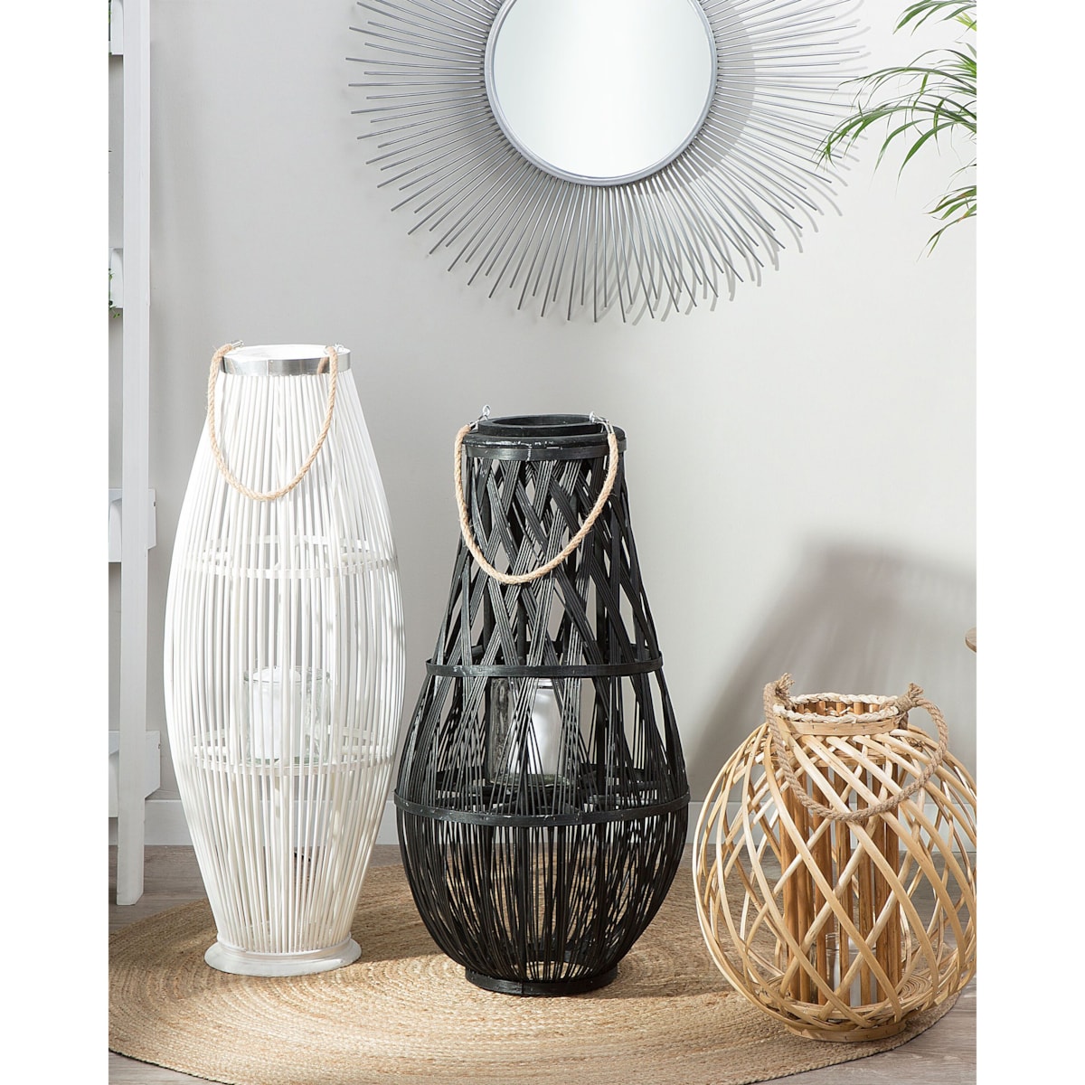 Lampion drewniany 77 cm czarny TONGA