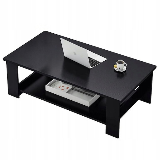 Stolik kawowy nowoczesny ława z półką pokój salon duży loft czarny 100 cm