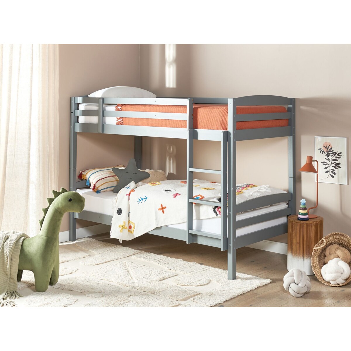 Łóżko piętrowe drewniane 90 x 200 cm szare REGAT