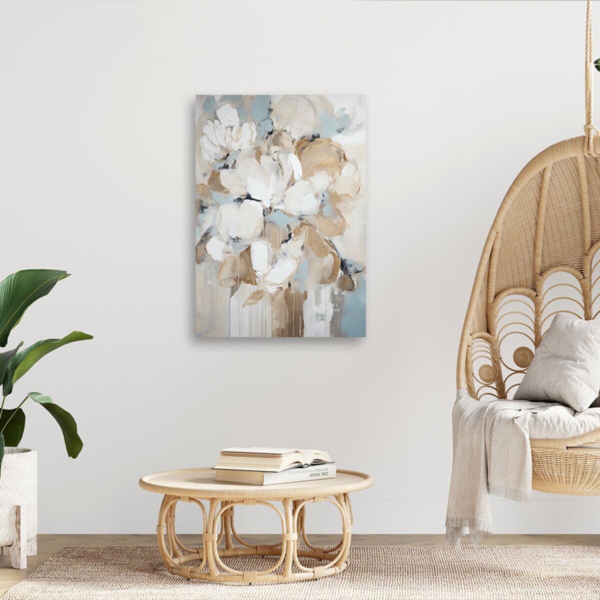 Obraz na płótnie, Beżowe kwiaty malowane