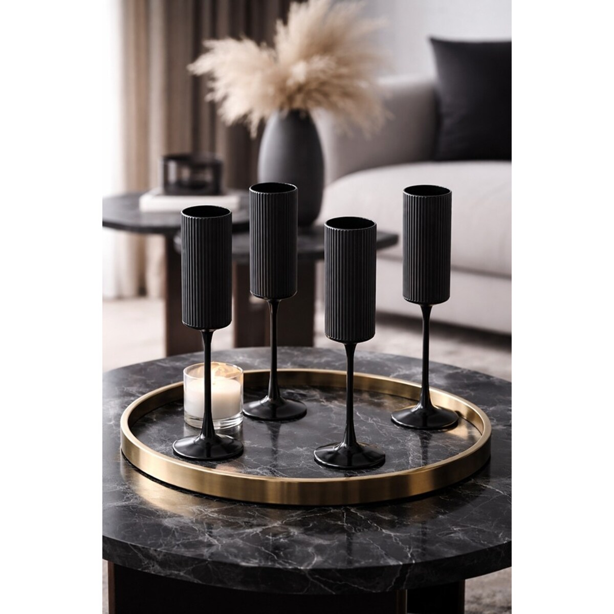 Komplet 4 kieliszków do szampana SHP CURLY czarne