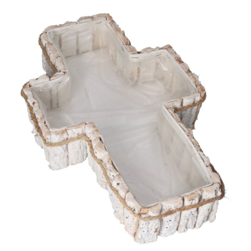 Doniczka Osłonka Drewniana Kora Krzyż Na Grób Ozodba