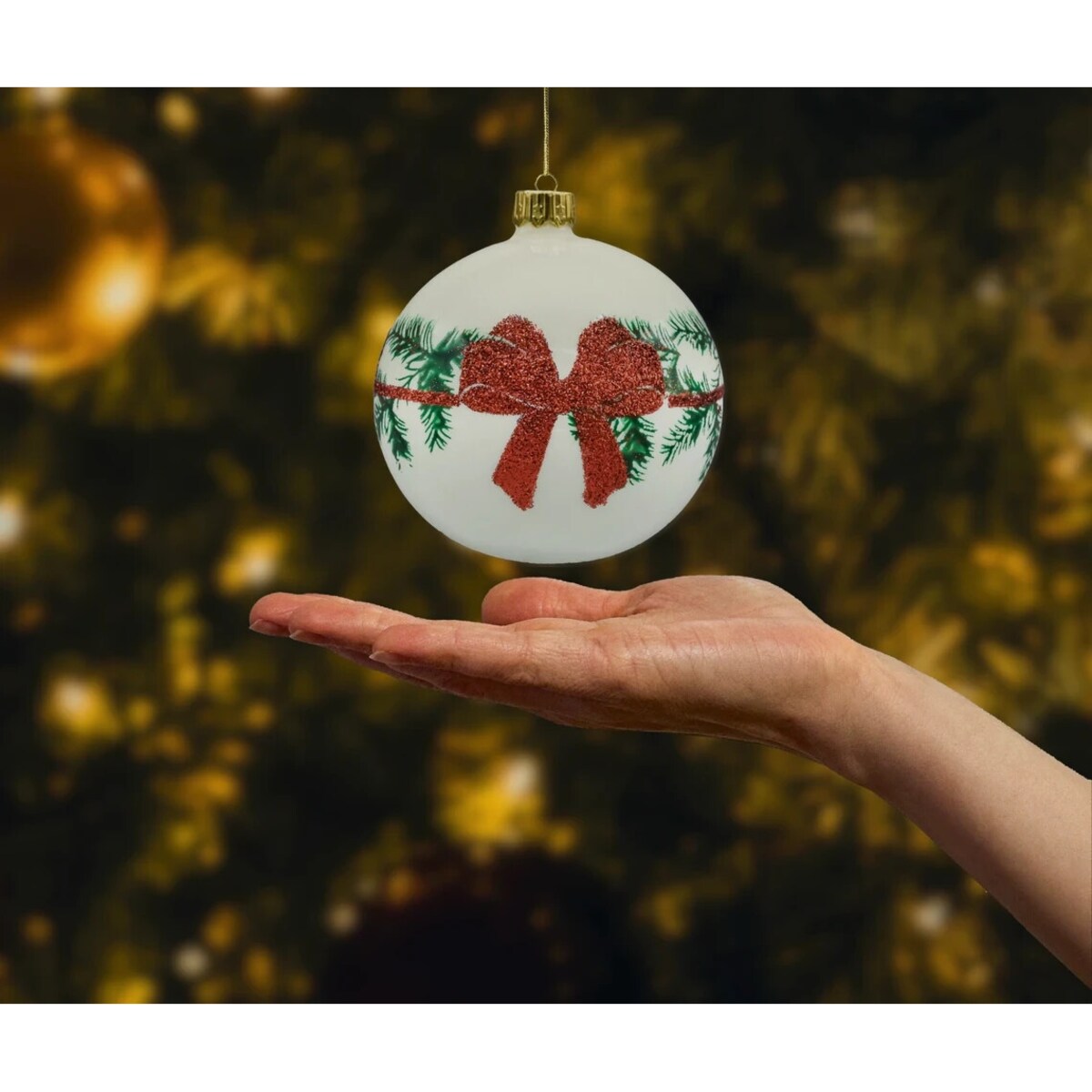 Bombki okrągłe kremowe z kokardą