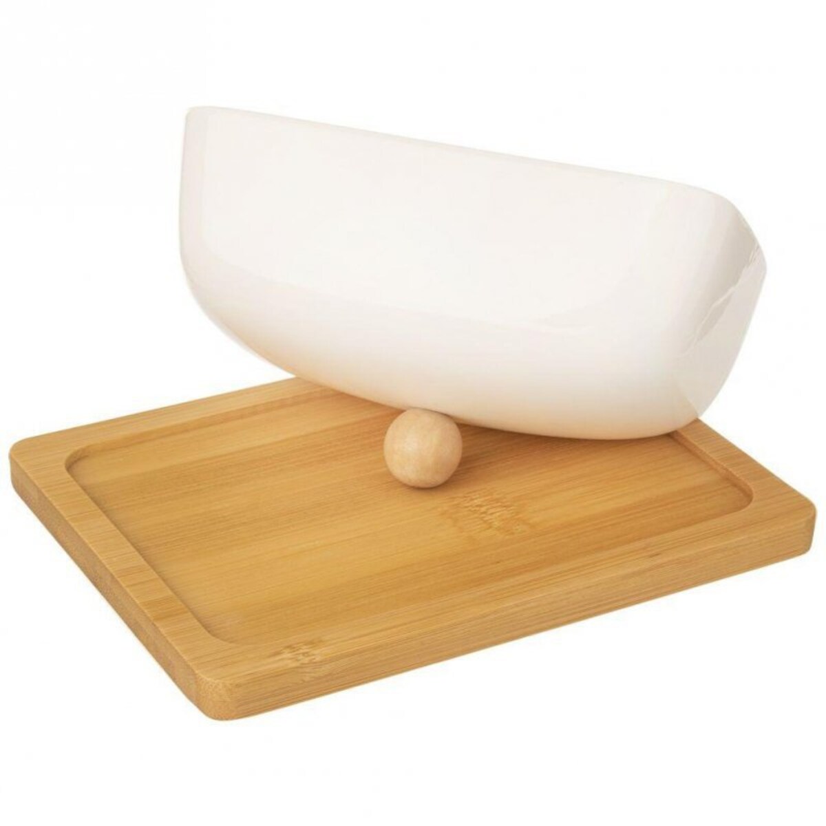 Maselniczka Maselnica Porcelanowa Bambusowa Biała