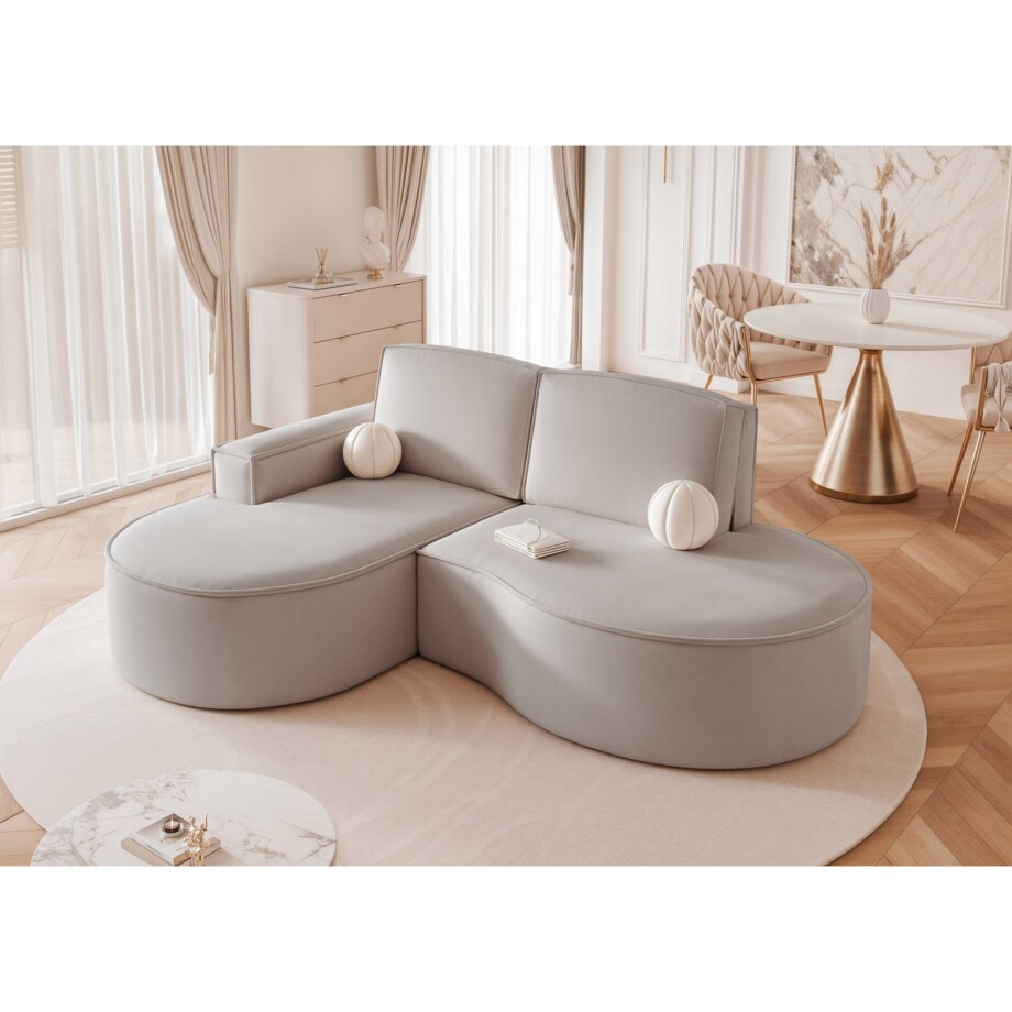 Lewy narożnik SOFIA L o zaokrąglonych bokach - jasny szary